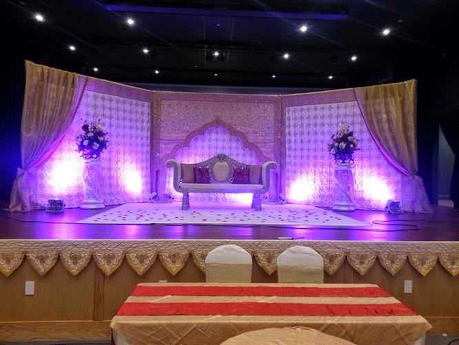 Empty chairs and tables in banquet hall