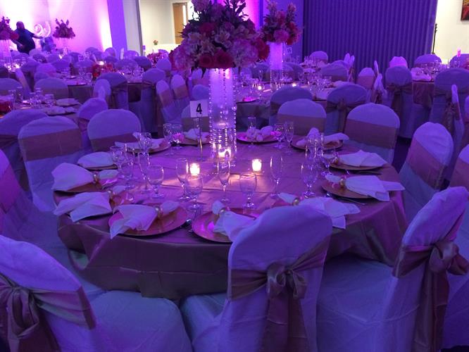 Empty chairs and tables in banquet hall