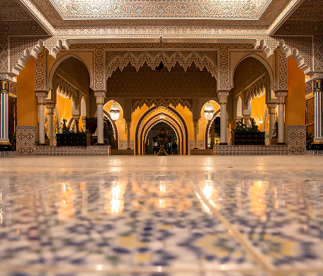 Empty chairs and tables in banquet hall