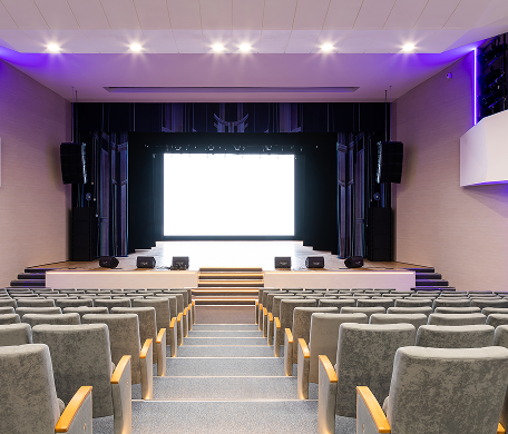 Empty chairs and tables in banquet hall