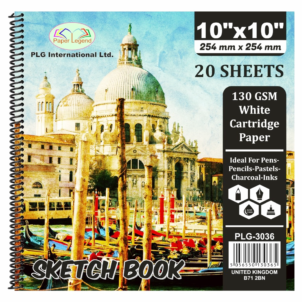 Square Sketch Pad 20 Sheets 130 gsm Spiral Double Sided White Smooth Cartridge Art Paper Drawing Doodling Painting Sketching