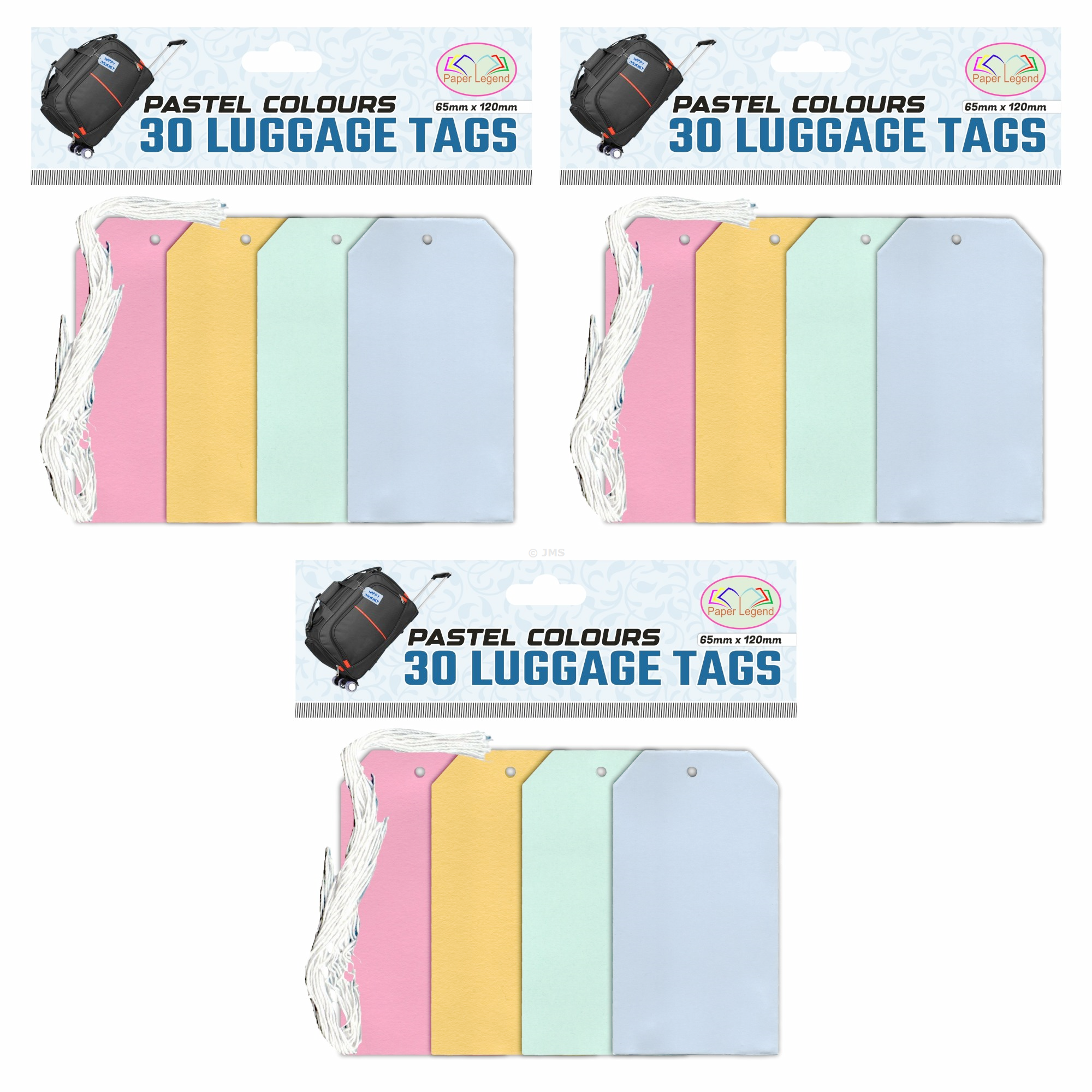 Pack of 90 Pastel Luggage Tags with Loose String 65mm x 120mm