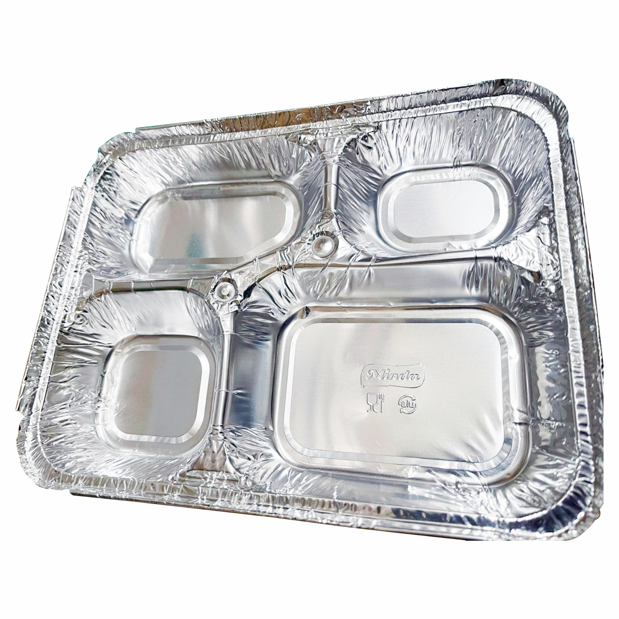 4 Compartments Aluminium Foil Food Containers with Lids Pack of 100, Large Recyclable Baking Tin Tray Meal Prep 
