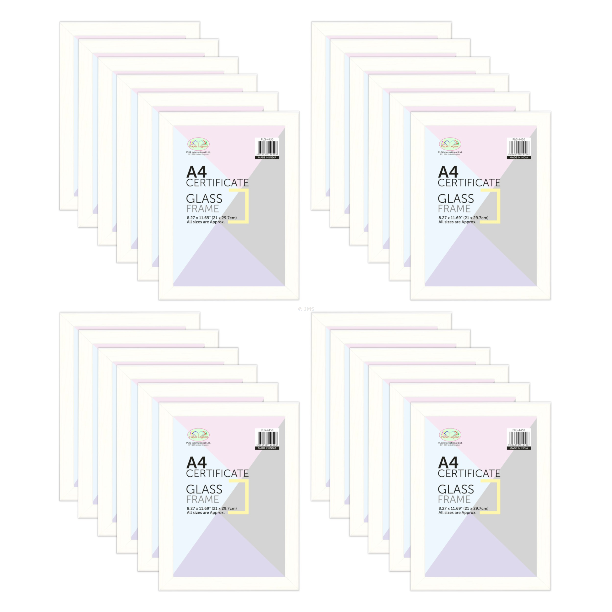 [Box of 24] A4 Certificate Flat Frame GLASS White Photo Picture Frame Wall Portrait Table Top