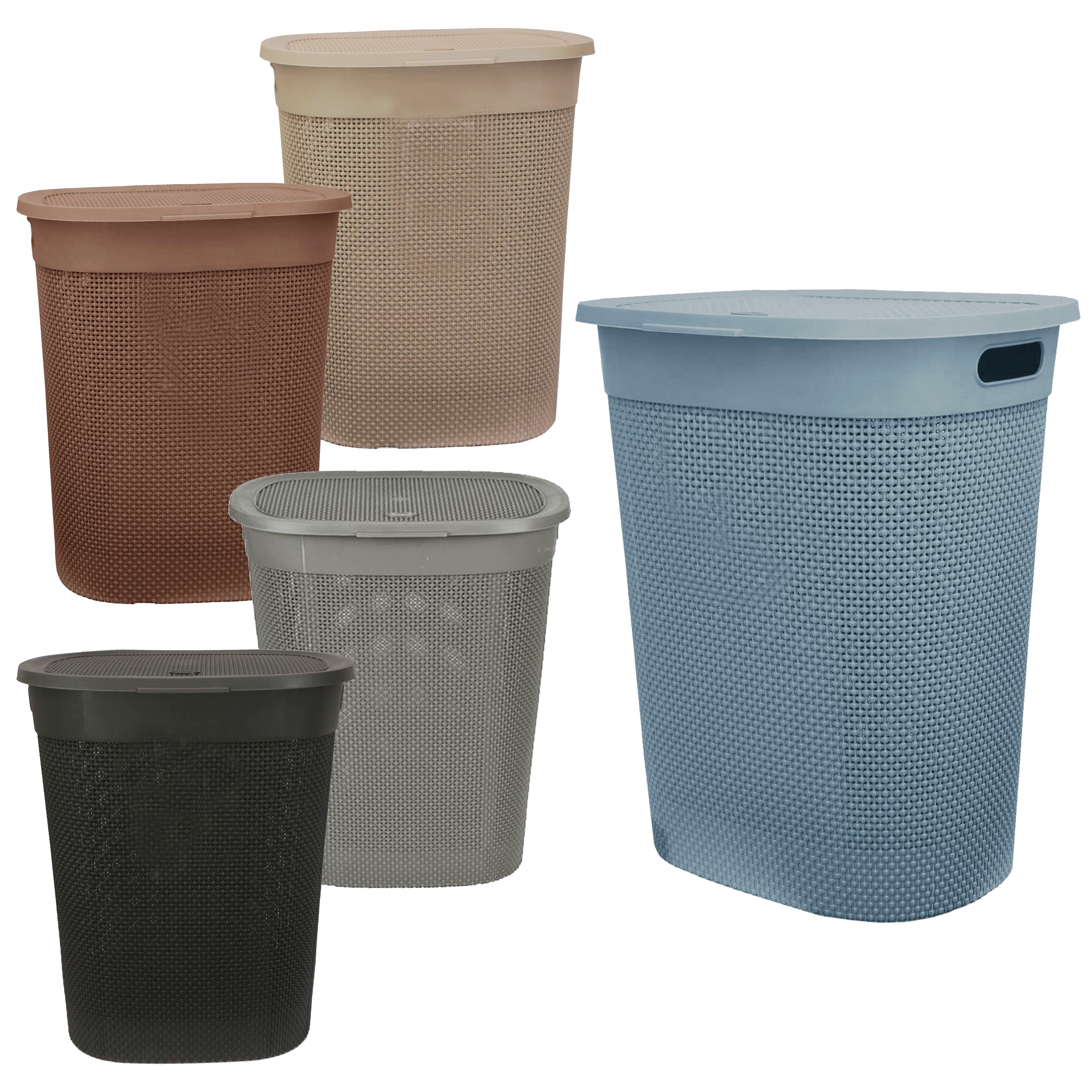 45L Woven Design Laundry Basket with Flip Lid & Side Handles – Durable Plastic Clothes Hamper for Home